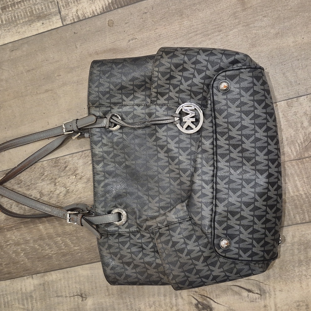 MK Michael Kors Signature Monogram Tote Bag Charcoal Gray - Picture 2 of 6
